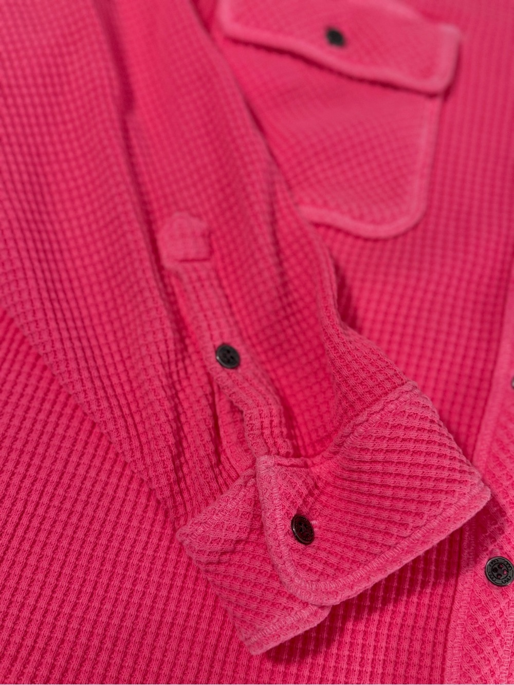 Aerie Lumberjane Waffle Shirt Shacket Coral Sun Neon Pink Oversized Small - Picture 11 of 12
